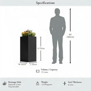 75cm Zinc Galvanised Matte Black Tall Square Planter